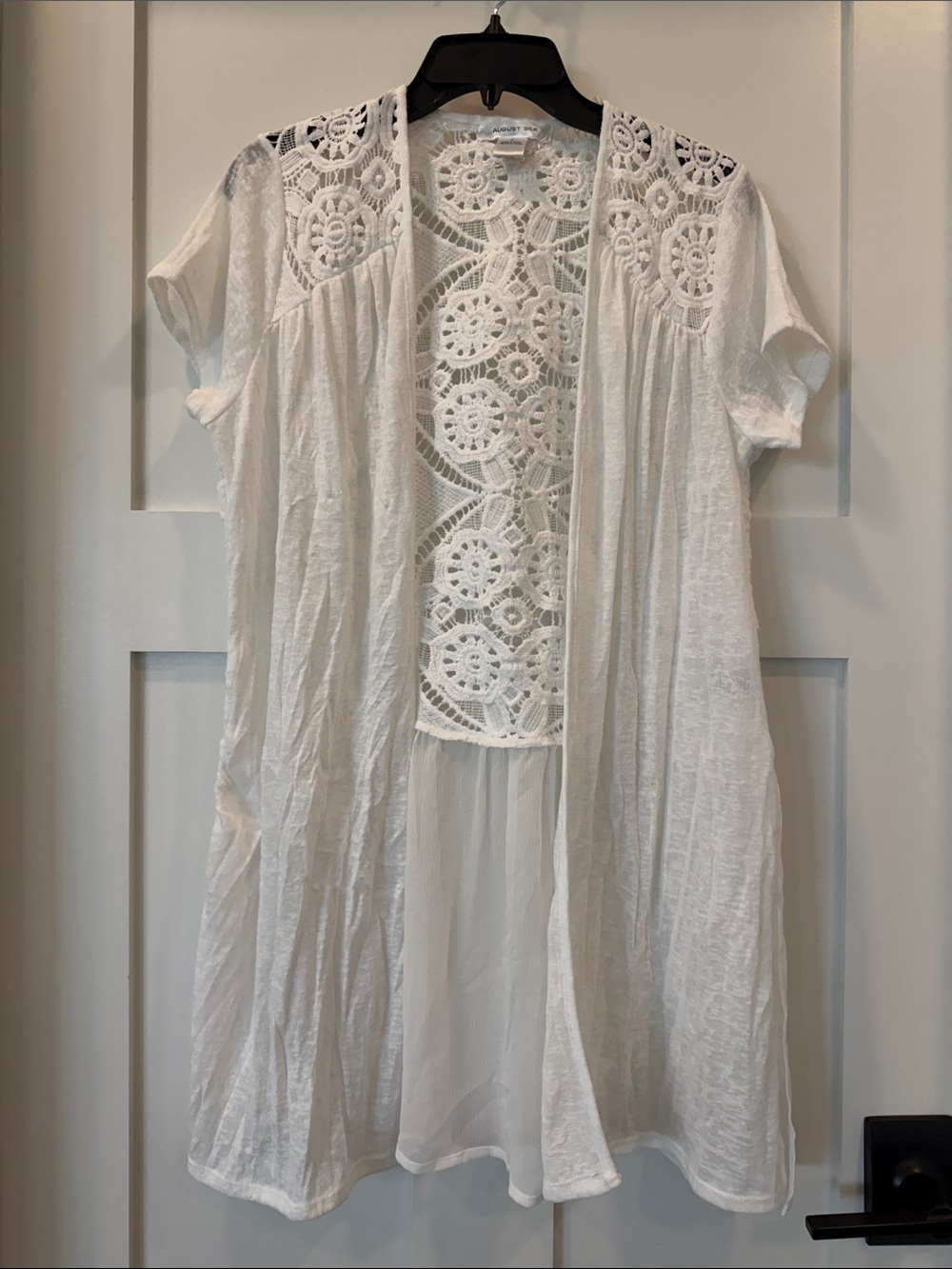 august silk White Crochet Lace Kimono